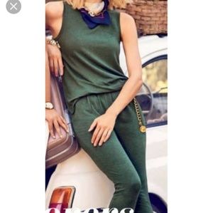 CAbi forest green simple spring playsuit small